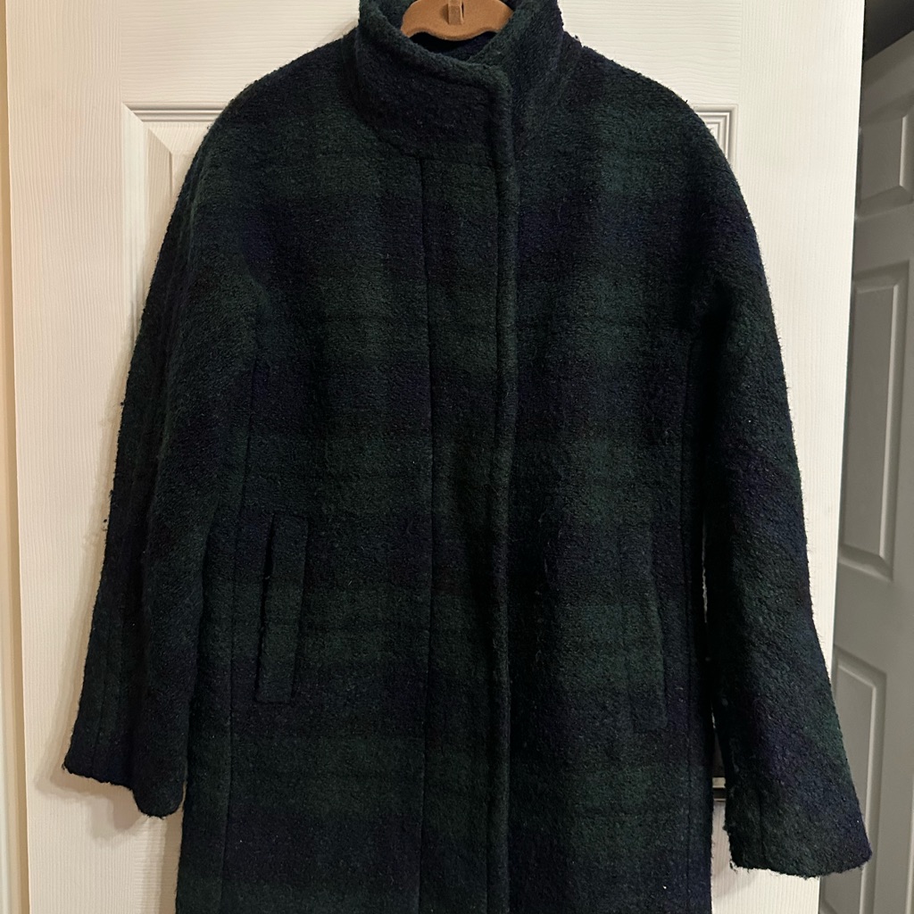 J. Crew Dark Green And Black Plaid Wool-Blend Coat